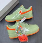 Nike Air Force 1 Low: Oil Green/Platinum Tint-Safety Orange