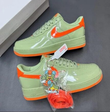 Nike Air Force 1 Low: Oil Green/Platinum Tint-Safety Orange